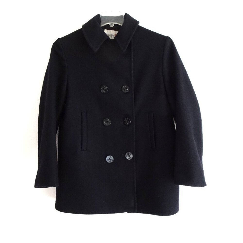 Vintage Fox Knapp Pea Coat Size 18 Black Heavy Wool Double Breasted Made in USA